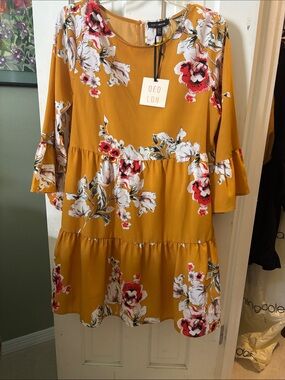 QED London Mustard Floral Mini Dress